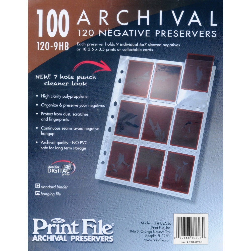 Print File 120 Size Archival Storage Pages for 9 Negatives | 2.6 x 3.6" Pockets, 100 Pack