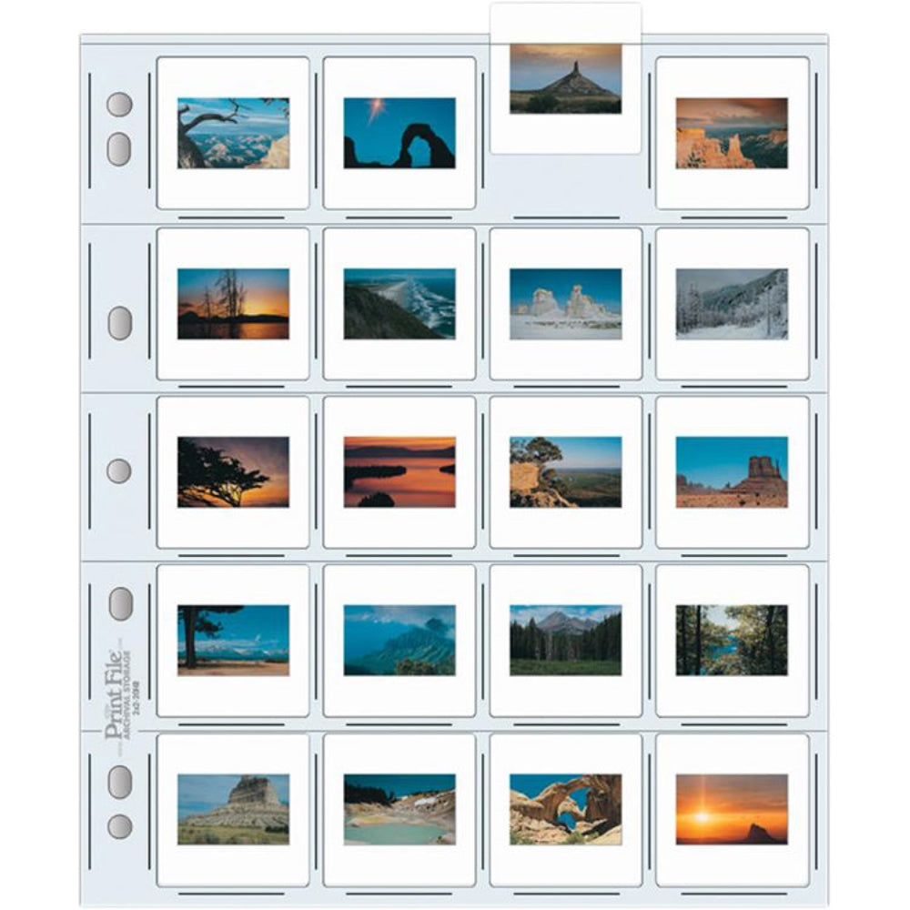 Print File 35mm Size Top-Load Archival Storage Pages for Slides | Holds 20 Slides (Hanger or Binder), 100 Pack