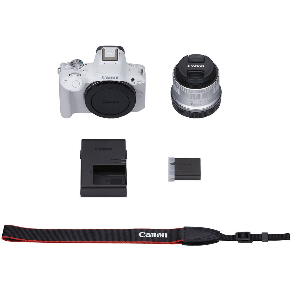 Canon EOS R50 Mirrorless Camera with 18-45mm Lens | White bundled With 64GB Memory Card + Canon 200ES Camera Bag + UV Filter + Microfiber Cleaning Cloth (5 Items)