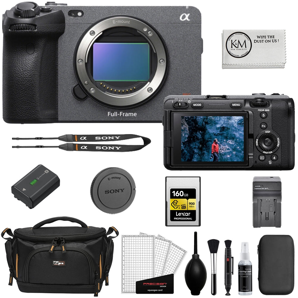 Sony FX3 Full-Frame Cinema Camera Bundle with 160GB CFexpress Type A Card + Battery + Battery Charger + Camera Bag + Cleaning Kit (10 Items)