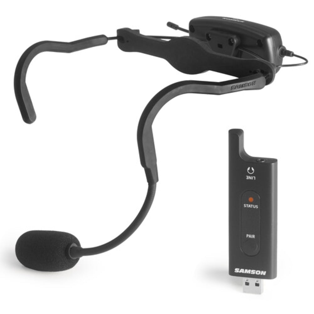 Samson AirLine XD USB Fitness Headset System | 2.4 GHz with Samson Expedition Escape+ 6 Portable PA System + Colorful Mic Windscreens + Cloth (4 Items)