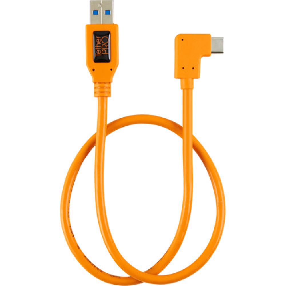 Tether Tools 20" TetherPro USB 3.0 Type-A to C Right Angle Adapter Cable | High-Visibilty Orange