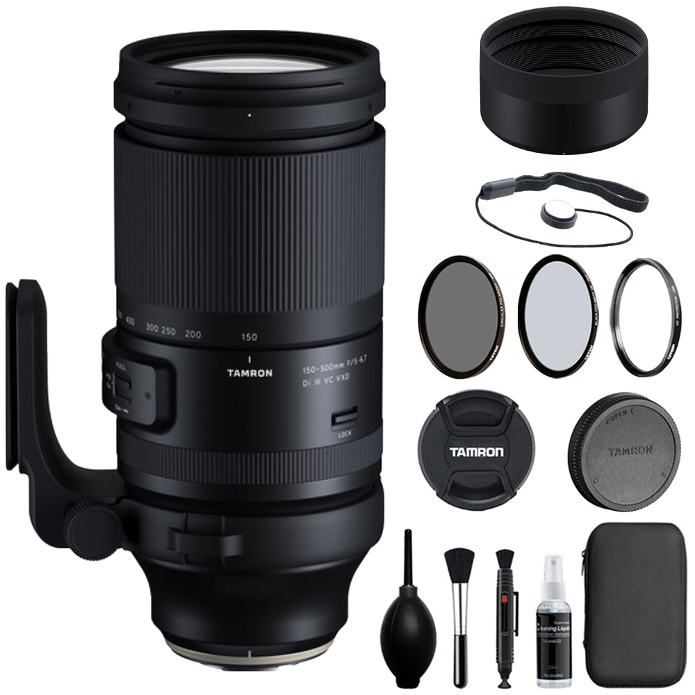 Tamron 150-500mm f/5-6.7 Di III VXD Lens Compatible with X Mount (APS-C) Bundle with Tiffen Filter Set + Lens Cap Keeper + Deluxe Cleaning Kit + Cleaning Cloth (5 Items)
