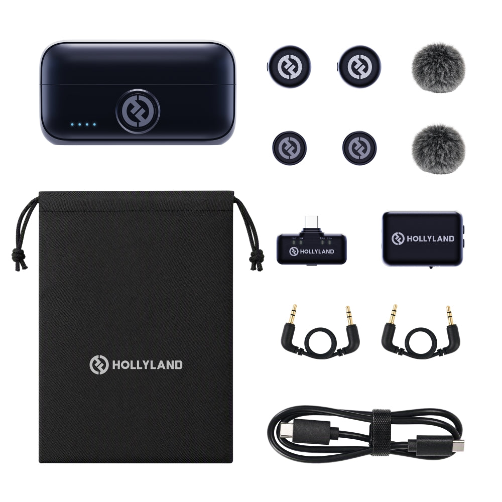 Hollyland LARK M3 Combo 2TX&2RX Wireless Microphone System with 2 Clip-On Mic/Transmitters, 1 USB Receiver & 1 Camera Receiver | 2.4 GHz