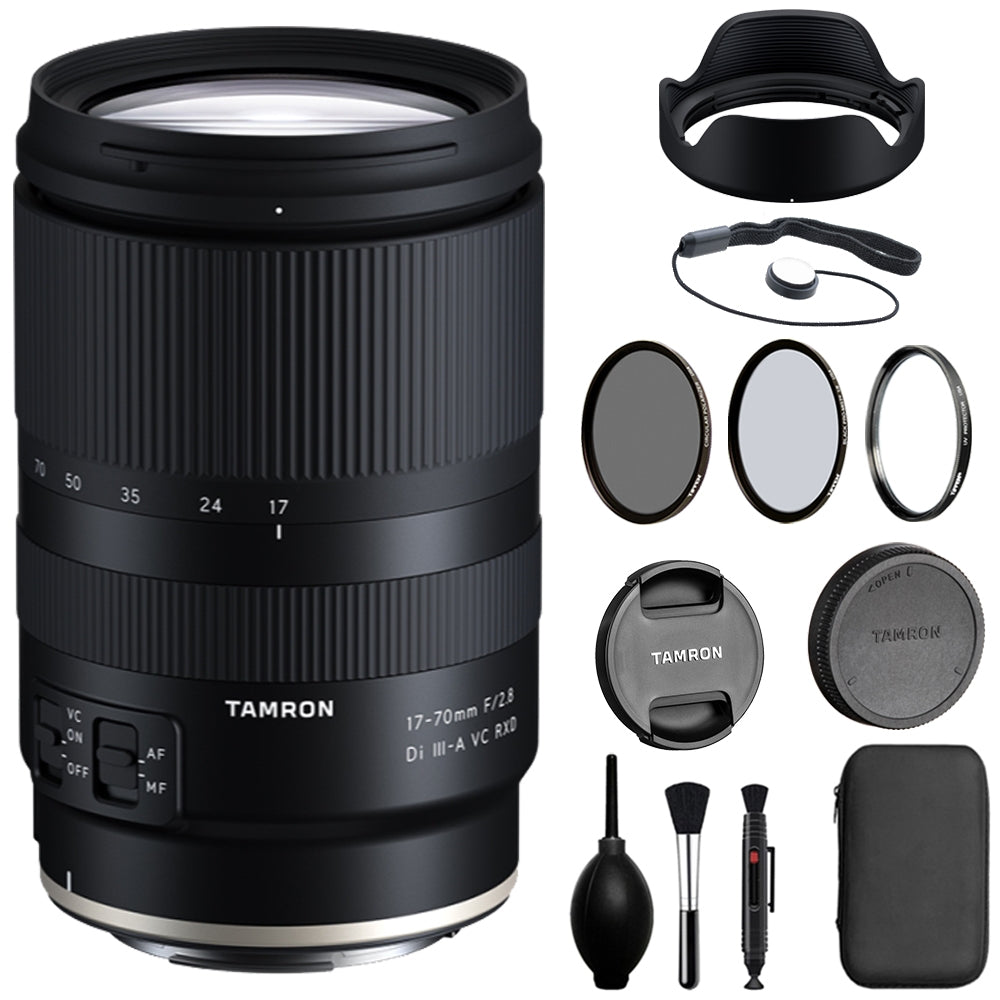 Tamron 17-70mm f/2.8 Di III-A VC RXD Lens Compatible with RF Mount Bundle with Filter Set - UVP, CP, Black Pro-Mist 1/8 + Lens Cap Keeper + Cleaning Kit - Blower, Lens Pen & Brush (5 Items)