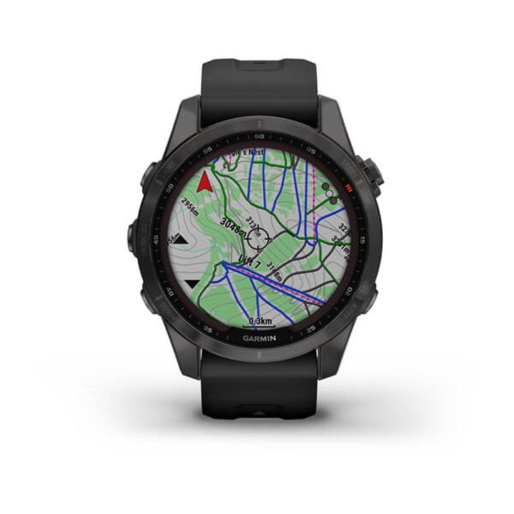 Garmin fenix 7S Sapphire Solar GPS Watch | Carbon Gray DLC Titanium with Black Band