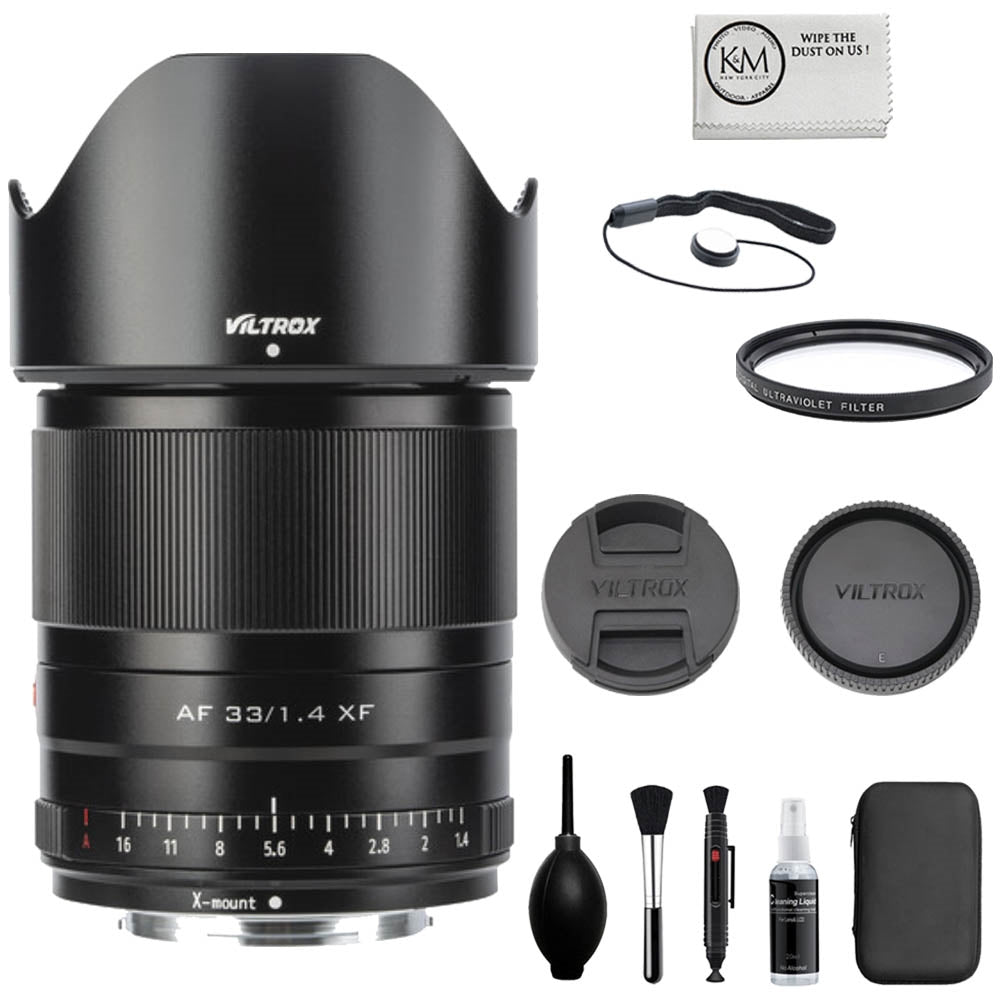 Viltrox AF 33mm f/1.4 XF Lens Compatible with FUJIFILM X (V2, Black) Bundle with UV Filter + Lens Cap Keeper + Cleaning Kit + Cleaning Cloth (5 Items)