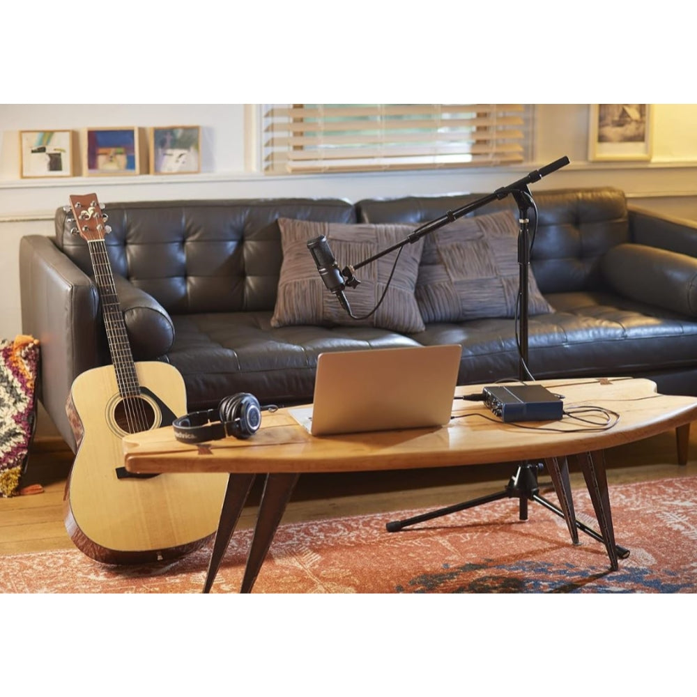 Audio-Technica AT2020 Cardioid Condenser Microphone Bundle with Mic Stand + U-Shaped Shield Pop Filter + XLR Cable + Cleaning Cloth (5 Items)