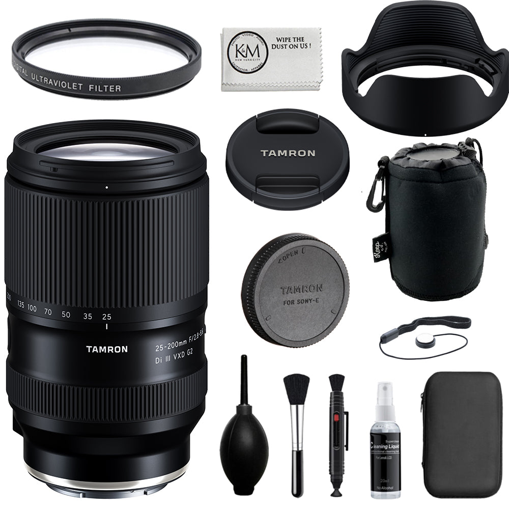 Tamron 25-200mm f/2.8-5.6 Di III VXD G2 Lens | Compatible with Sony E (Full Frame) Bundle with 67mm UV Filter + Lens Pouch + Lens Cap Keeper + Cleaning Kit + Cleaning Cloth (6 Items)