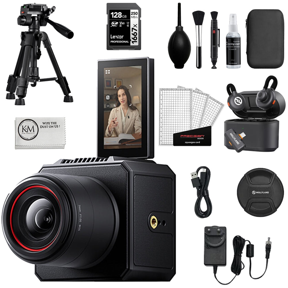 Hollyland VenusLiv Air All-in-One Live Streaming Camera Bundle with 128GB Memory Card + LARK M2S DUO Wireless Mic System + Tabletop Tripod + Cleaning Kit + Cleaning Cloth (6 Items)