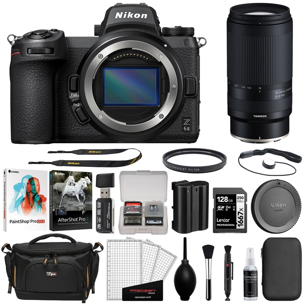 Nikon Z 6II Mirrorless Digital Camera | Body Bundle with Tamron 70-300mm f/4.5-6.3 Di III RXD Lens + 128GB Memory Card + Corel Photo Bundle + Camera Bag + Cleaning Kit (13 Items)