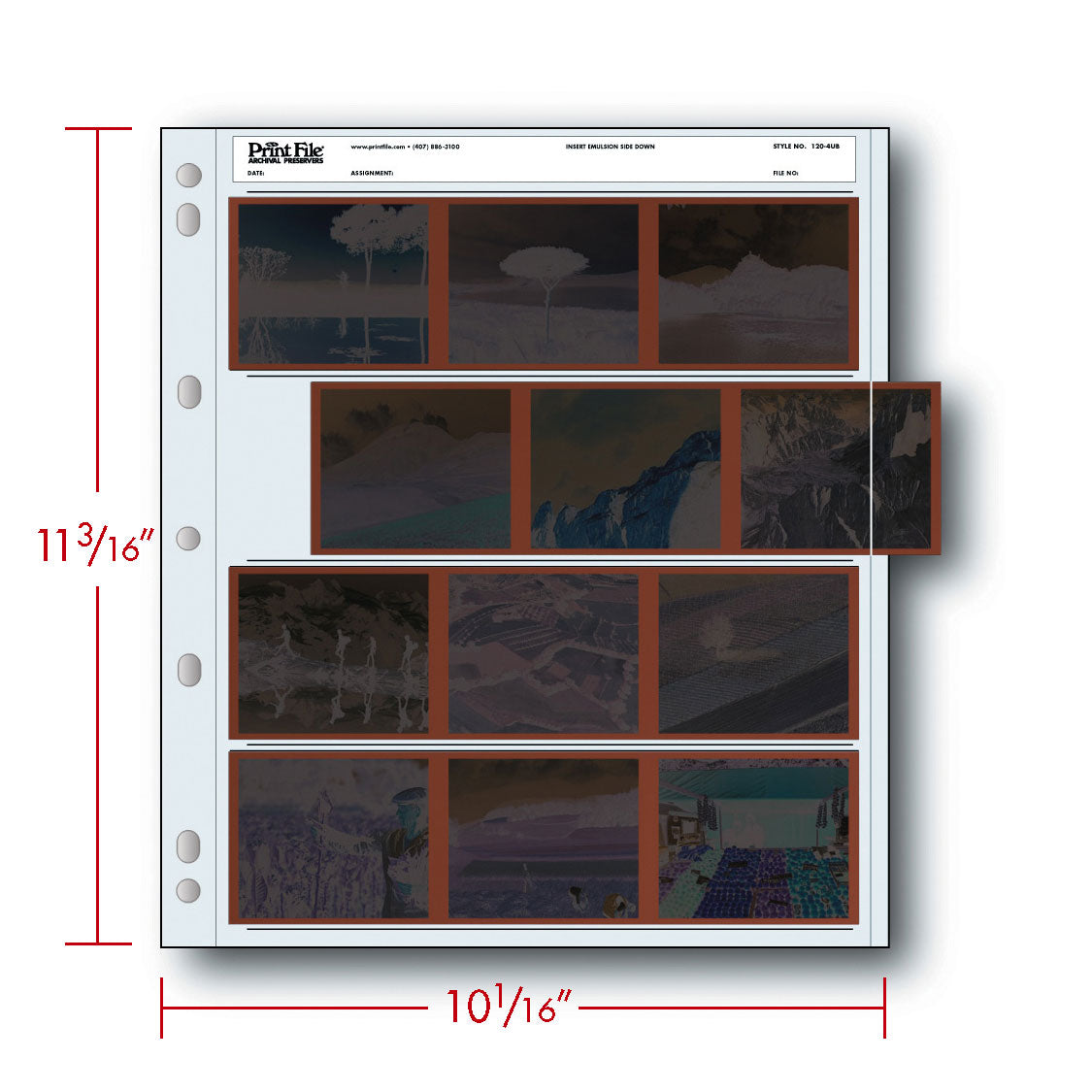 Print File 120 Size Archival Storage Pages for Negatives | 4-Strips of 3-Frames (Oversized Binder Only), 100 Pack