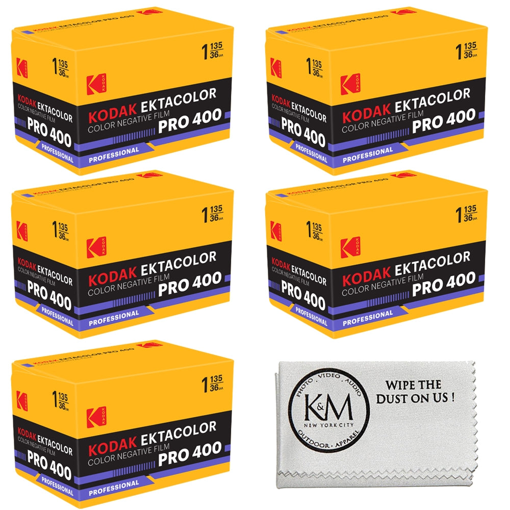 Kodak Ektacolor Pro 400 Color Negative Film | 35mm Roll Film (36 Exposures) 5 Rolls + Cloth