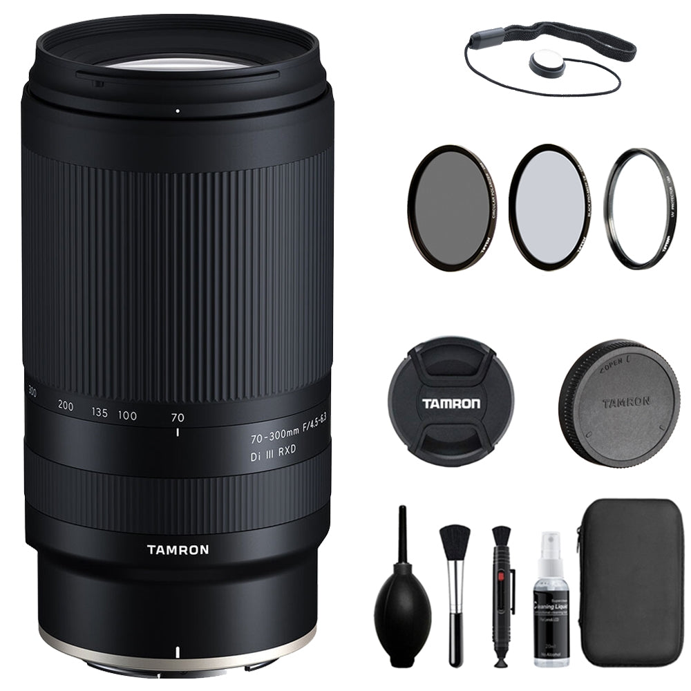Tamron 70-300mm F/4.5-6.3 Di III RXD Lens Compatible with Z Mount (Full Frame) Bundle with Tiffen Filter Set + Lens Cap Keeper + Deluxe Cleaning Kit + Cleaning Cloth (5 Items)