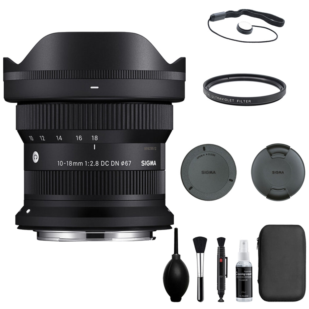 Sigma 10-18mm f.2.8 DC DN Contemporary Compatible with Canon RF Mount (APS-C) Bundle with 67mm Filter + Lens Cap Keeper + Deluxe Cleaning Kit + Cleaning Cloth (5 Items)