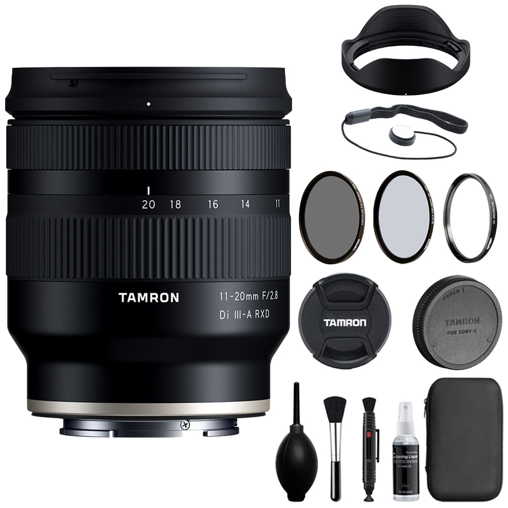 Tamron 11-20mm f/2.8 Di III-A RXD Lens Compatible with E Mount (APS-C) Bundle with Tiffen Filter Set + Lens Cap Keeper + Cleaning Kit + Cleaning Cloth (5 Items)