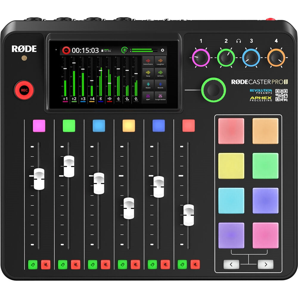 Rode RODECaster Pro II Integrated Audio Production Studio Bundled with 4 x Podcast Mic Packs + 128GB Micro-SD Card + Cleaning Cloth (7 Items)  **OPEN BOX**