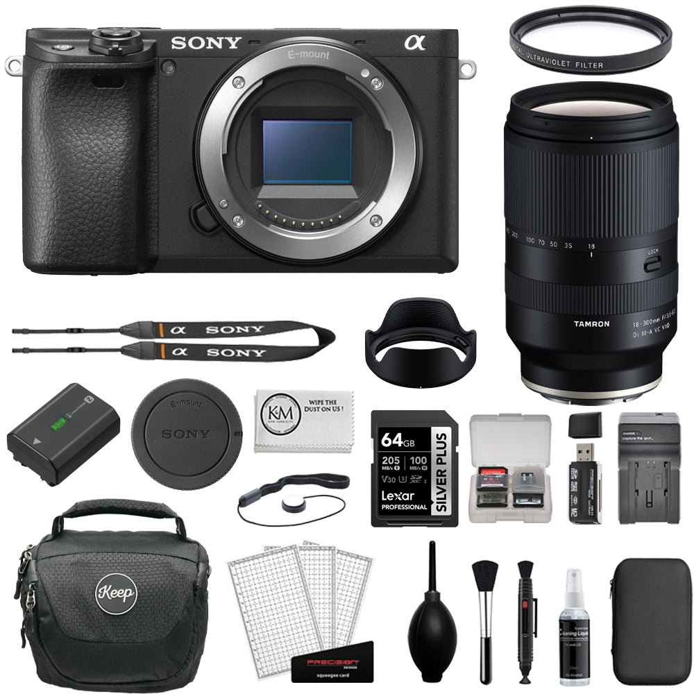 Sony a6400 Mirrorless Camera | Body Only Bundle with Tamron 18-300mm f/3.5-6.3 Di III-A VC VXD Lens for Sony E Mount + 64GB Memory Card + Medium Camera Shoulder Bag + Cleaning Kit (12 Items)