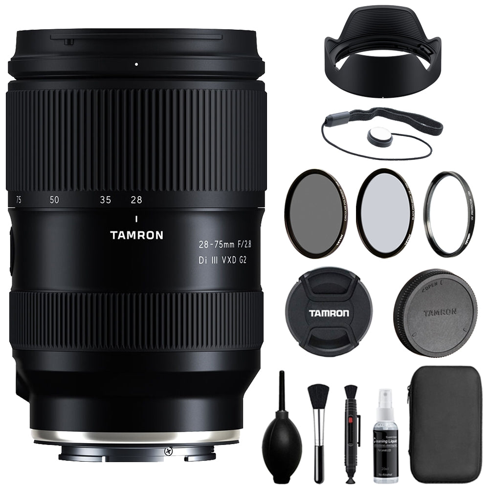 Tamron 28-75mm f/2.8 Di III VXD G2 Lens Compatible with E Mount (Full Frame) Bundle with Tiffen Filter Set + Lens Cap Keeper + Deluxe Cleaning Kit + Cleaning Cloth (5 Items)
