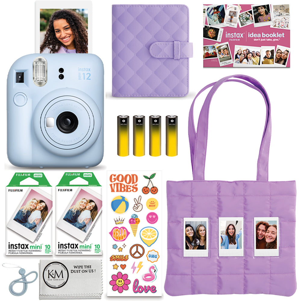 FUJIFILM INSTAX Mini 12 Bundle | Blue with Instax Mini Film + 4pk AA Batteries & Cleaning Cloth (10 Items)
