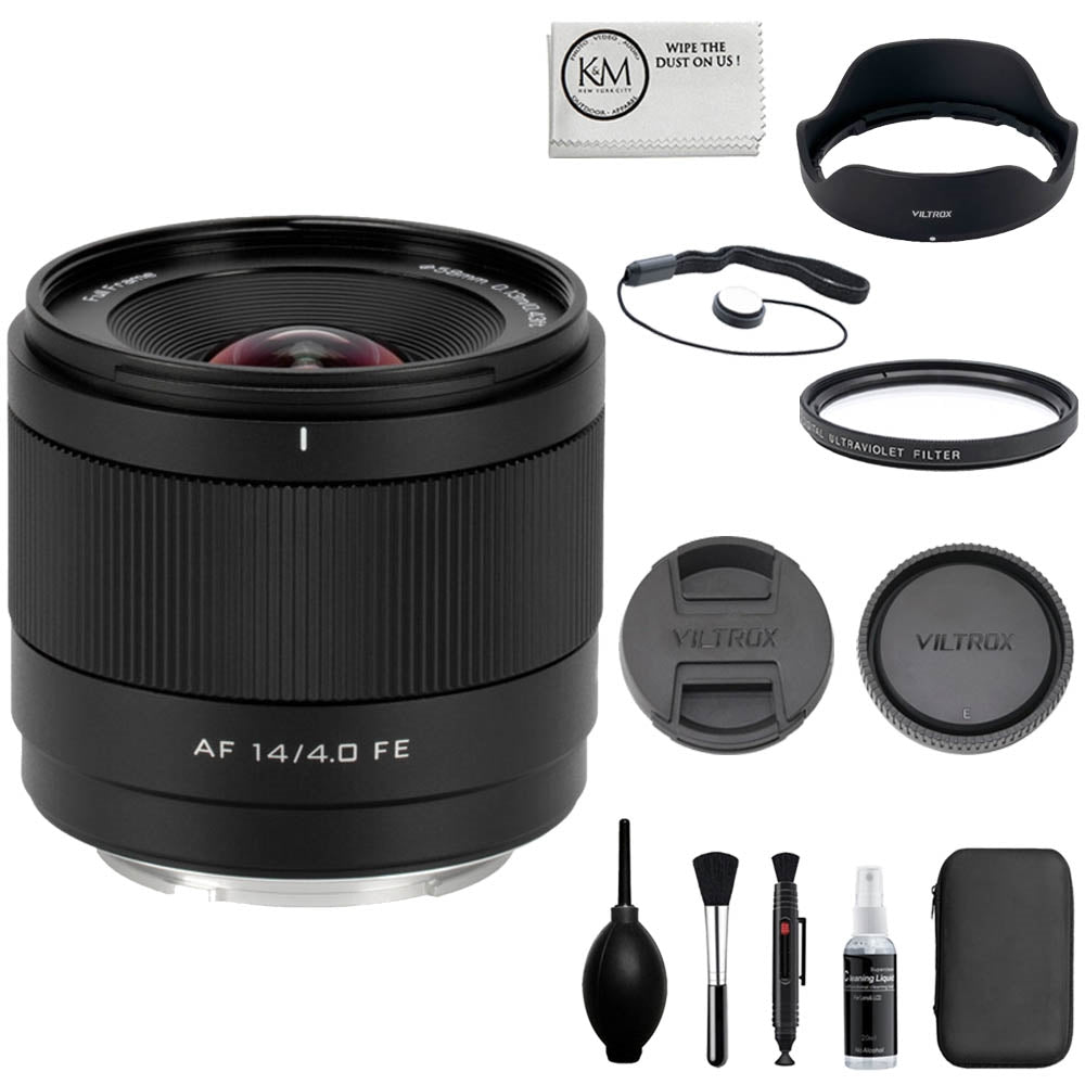Viltrox AF 14mm f/4 Air FE Lens Compatible with Sony E Mount Bundle with UV Filter + Lens Cap Keeper + Cleaning Kit + Cleaning Cloth (5 Items)