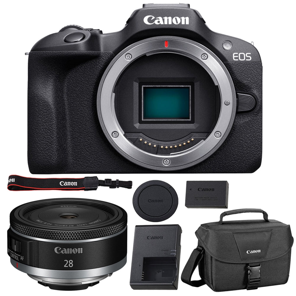 Canon EOS R100 Mirrorless Camera Body |Black Bundled With Canon RF 28mm f/2.8 STM Lens + Canon 200ES EOS Shoulder Bag (3 Items)