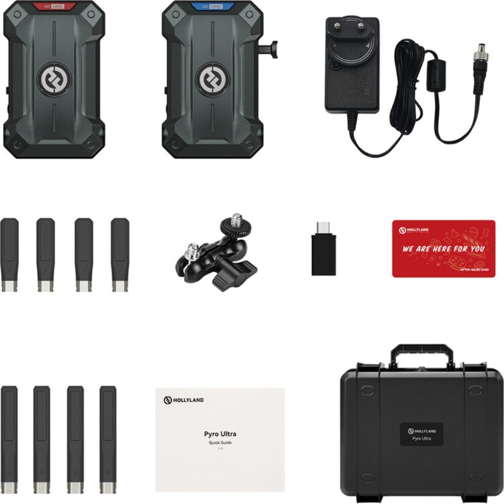 Hollyland Pyro Ultra 4K HDMI/SDI Wireless Video Transmission System Bundle with Battery + Battery Charger + 1.8ft 4K HDMI Cable + Cloth (5 Items)