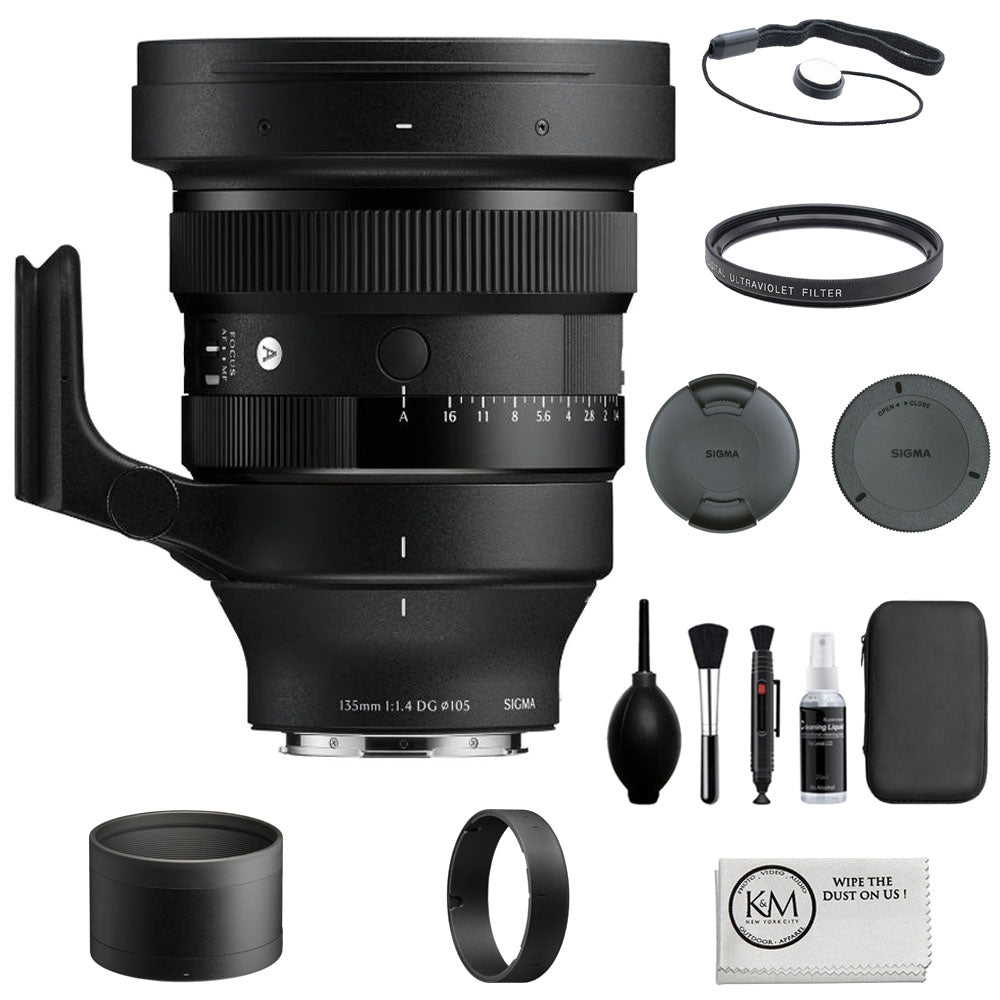 Sigma 135mm f/1.4 DG Art Lens Compatible with Sony E Mount (Full Frame) Bundle with UV Filter + Lens Cap Keeper + Cleaning Kit + Cleaning Cloth (5 Items)