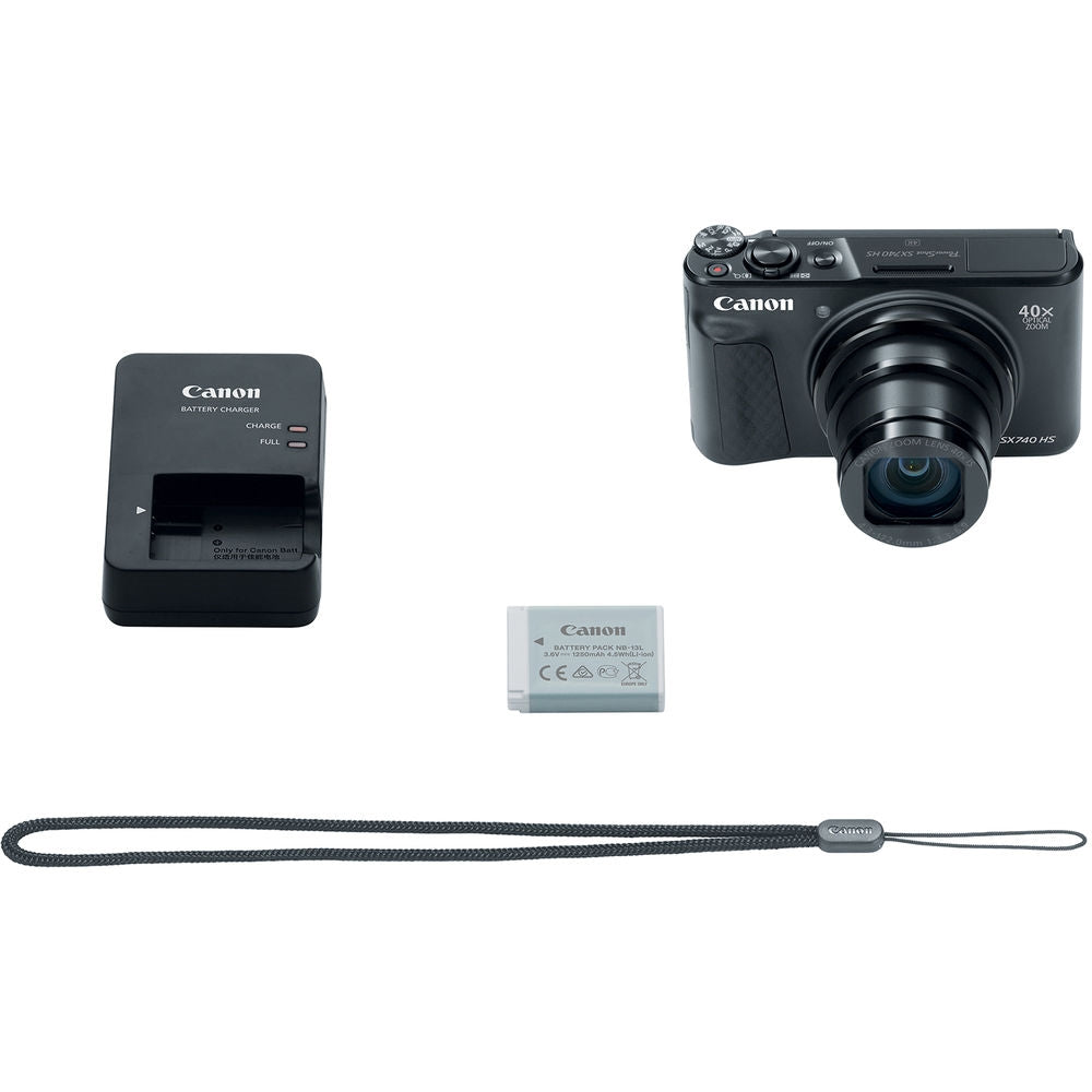 Canon PowerShot SX740 HS Digital Camera | Black Bundled with 64GB Memory Card + Digital Camera Pouch + Cleaning Kit - Blower, Lens Pen, Brush & Case (4 Items)