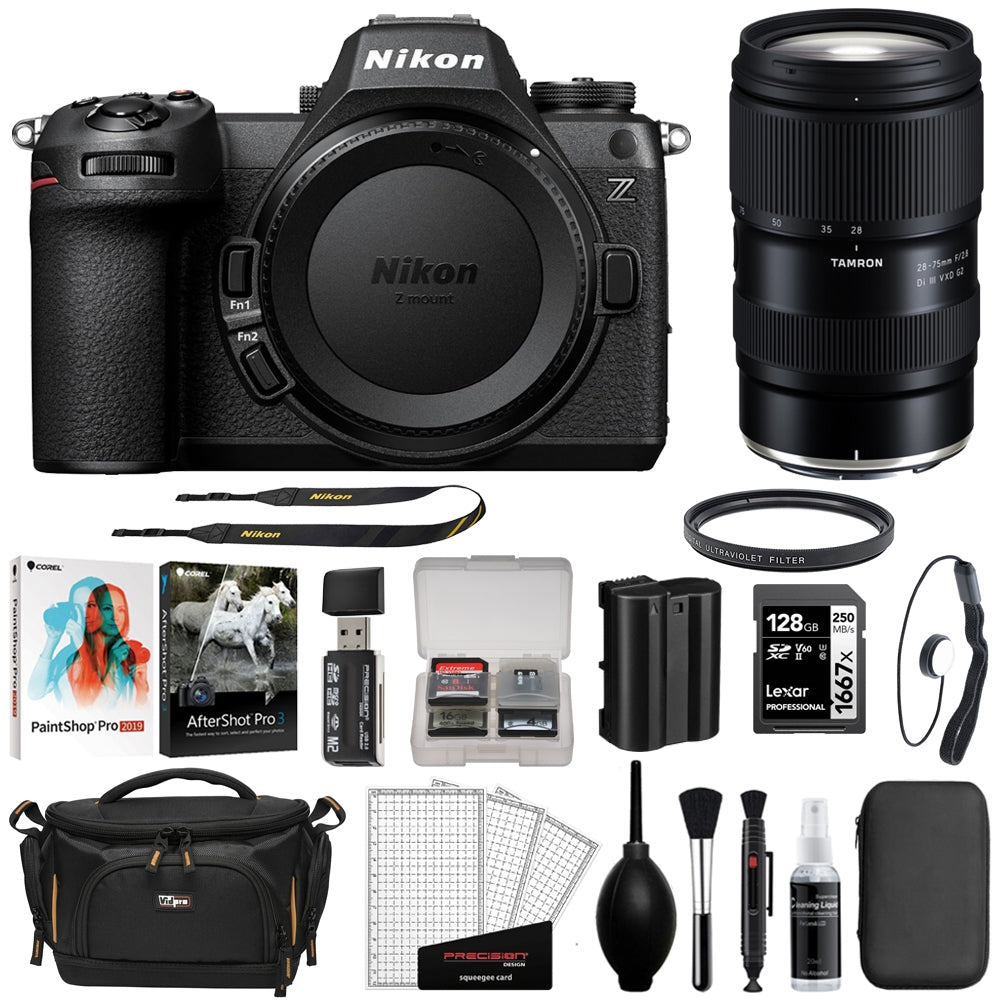Nikon Z6 III Mirrorless Camera Bundle with Tamron 28-75mm F/2.8 Di III VXD G2 Lens + 128GB Memory Card + Corel Photo Bundle + Camera Bag + Cleaning Kit (13 Items)