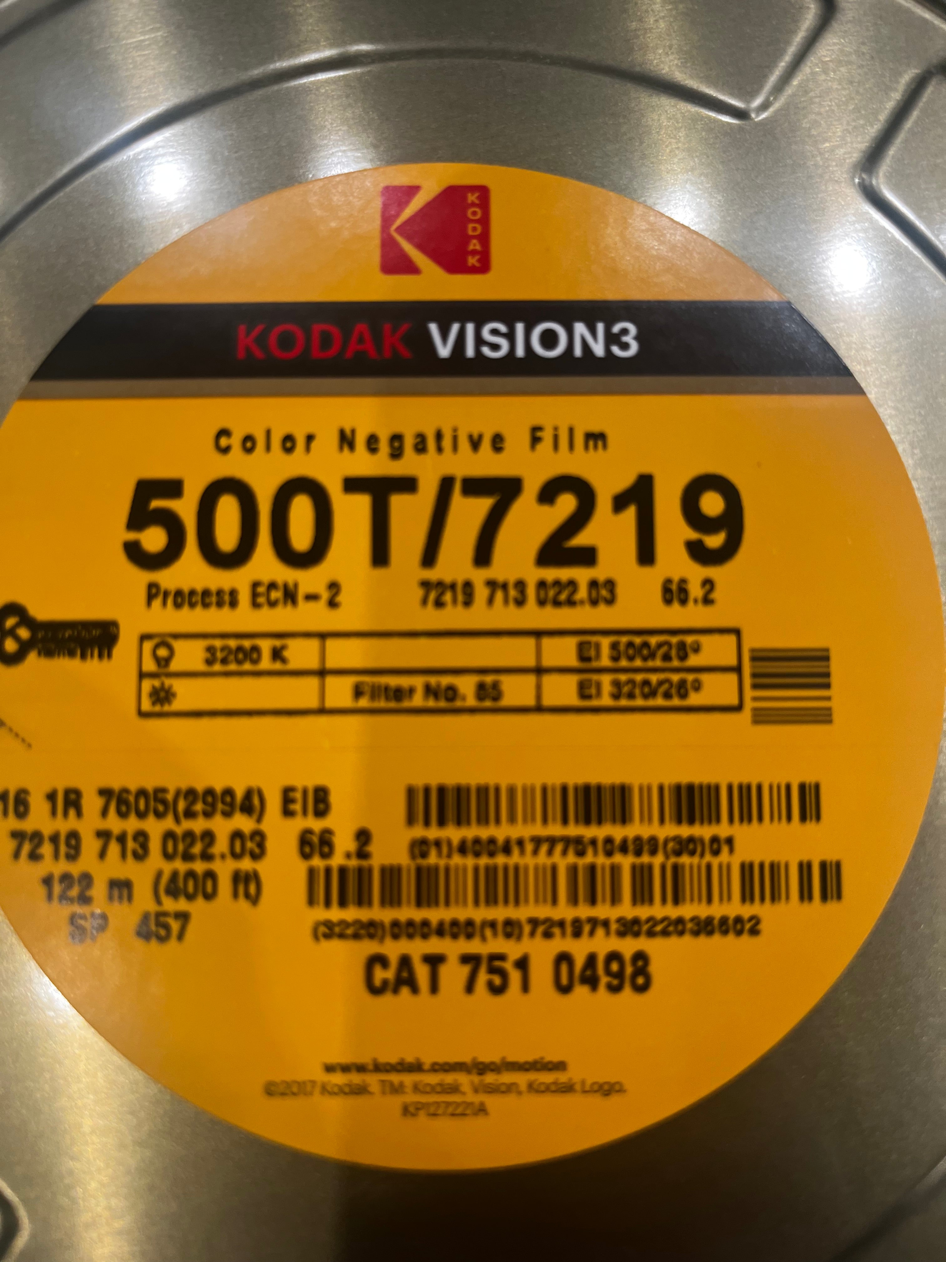 Kodak VISION3 500T Color Negative Film #7219 (16mm, 400' Roll, Single Perf)