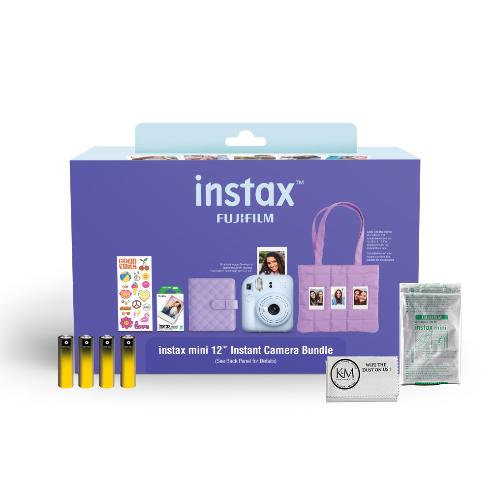 FUJIFILM INSTAX Mini 12 Bundle | Blue with Instax Mini Film + 4pk AA Batteries & Cleaning Cloth (10 Items)
