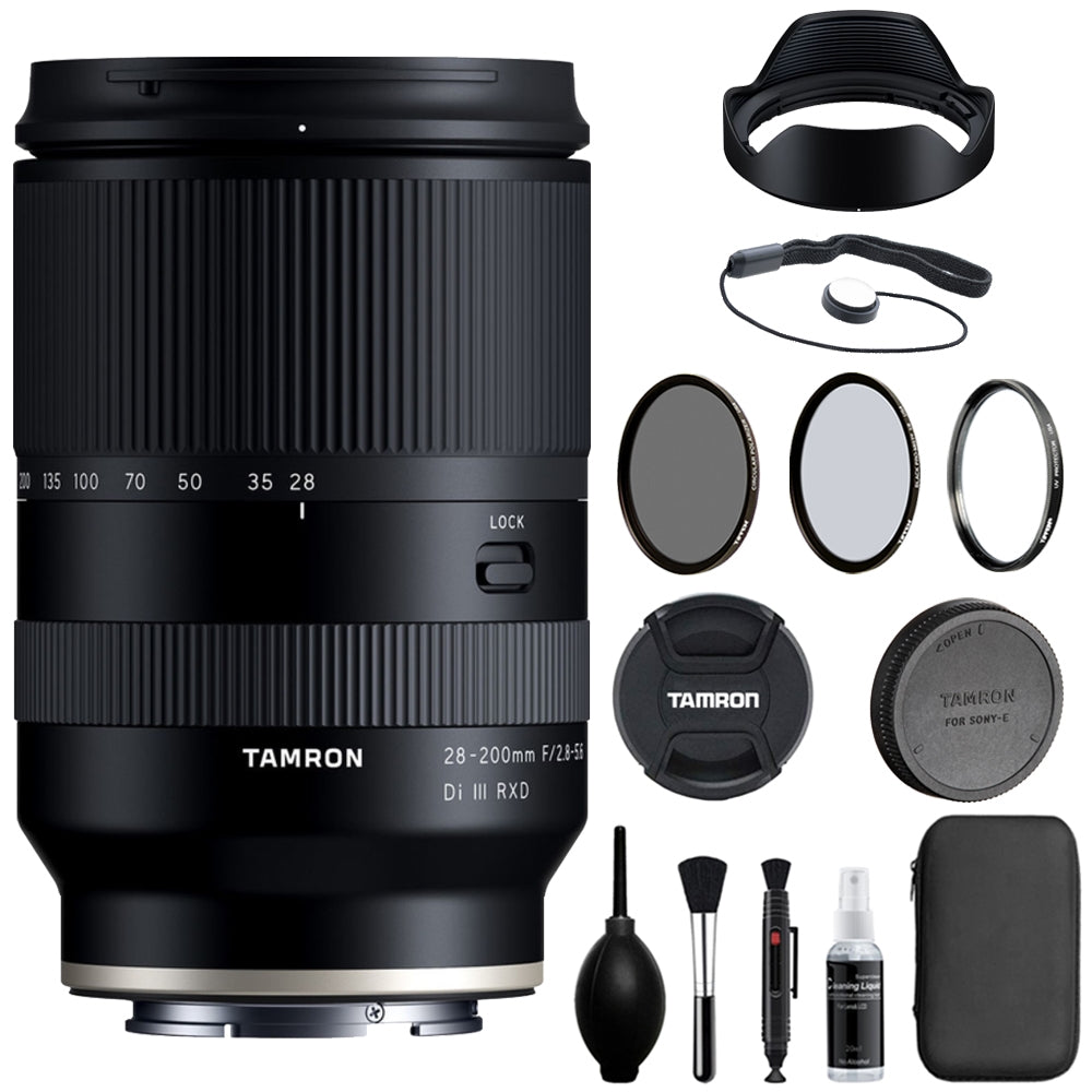 Tamron 28-200mm f/2.8-5.6 Di III RXD Compatible with E Mount (Full Frame) Bundle with Tiffen Filter Set + Lens Cap Keeper + Cleaning Kit + Cleaning Cloth (5 Items)