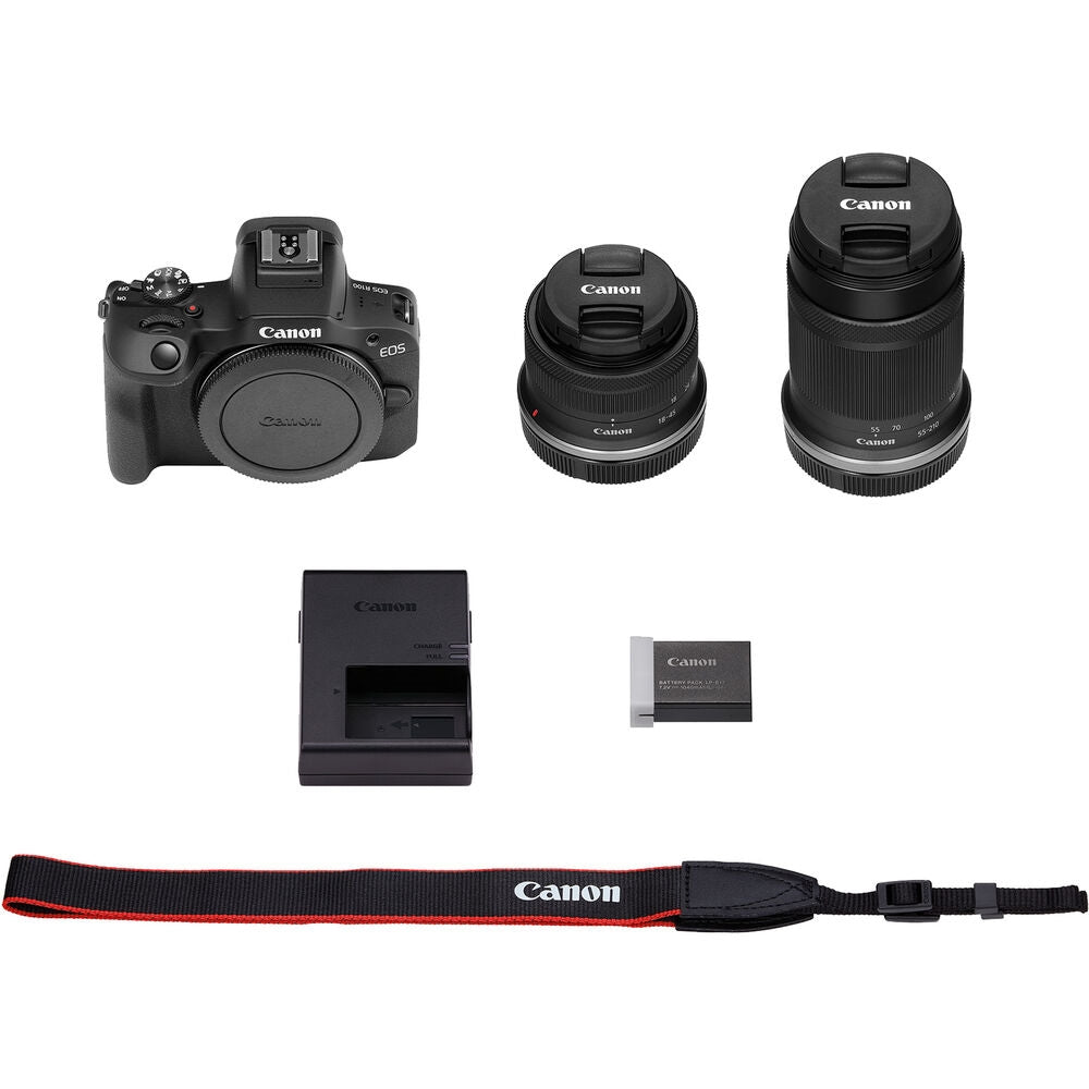 Canon EOS R100 Mirrorless Camera with 18-45mm and 55-210mm Lenses Bundled with 64GB Memory Card & Camera Bag (3 Items)