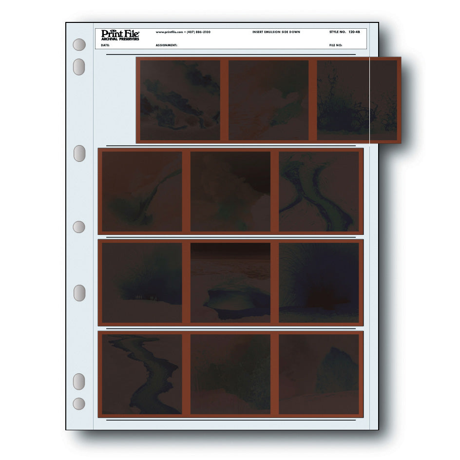 Print File 120 Size Archival Storage Pages for Negatives | 4-Strips of 3-Frames (Binder Only), 100 Pack