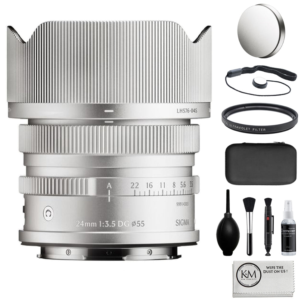 Sigma 24mm f/3.5 DG Contemporary Lens Compatible with L-Mount (Full Frame) Silver Bundle with 55mm UV Filter + Lens Cap Keeper + Cleaning Kit + Cleaning Cloth (5 Items)