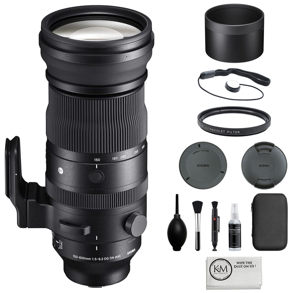 Sigma 150-600mm f/5-6.3 DG DN OS Sports Lens Compatible with Sony E Mount (Full Frame) Bundle with 95mm UV Filter + Lens Cap Keeper + Cleaning Kit + Cleaning Cloth (5 Items)