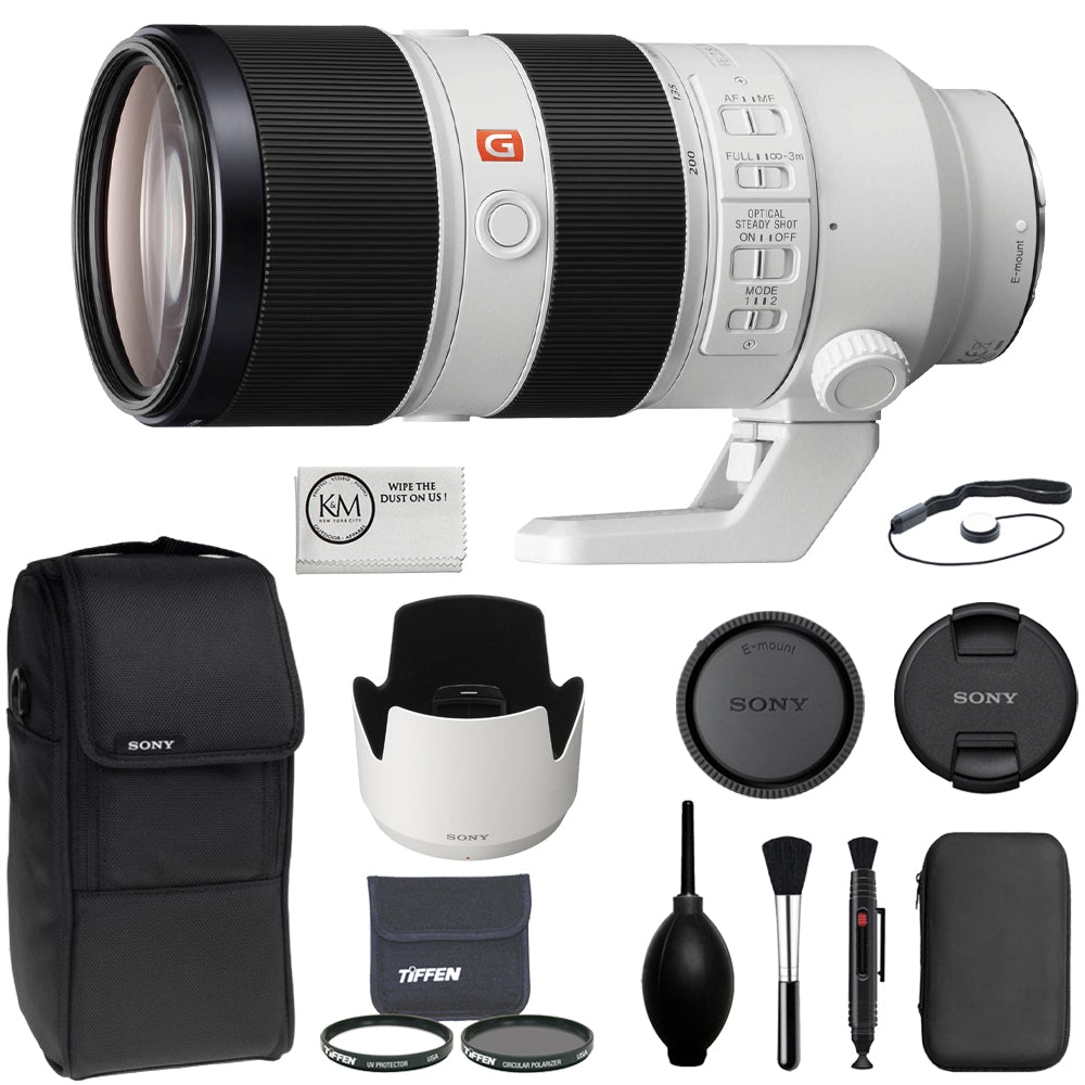 Sony FE 70-200mm F2.8 GM OSS Full-Frame Zoom Lens Bundle with Tiffen 77mm Twin Filter Kit (UV & CPL) with Pouch + Dust Blower, Brush, Lens Pen, Cap Keeper + Microfiber Cloth