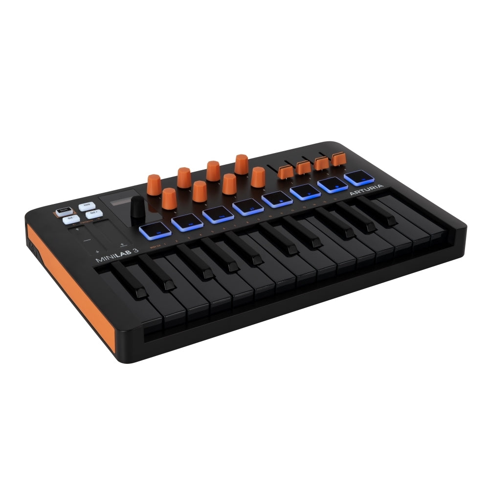 Arturia MiniLab 3 Compact MIDI Keyboard and Pad Controller | Orange Bundle with 6ft MIDI Cable + Microfiber Cleaning Cloth (3 Item)