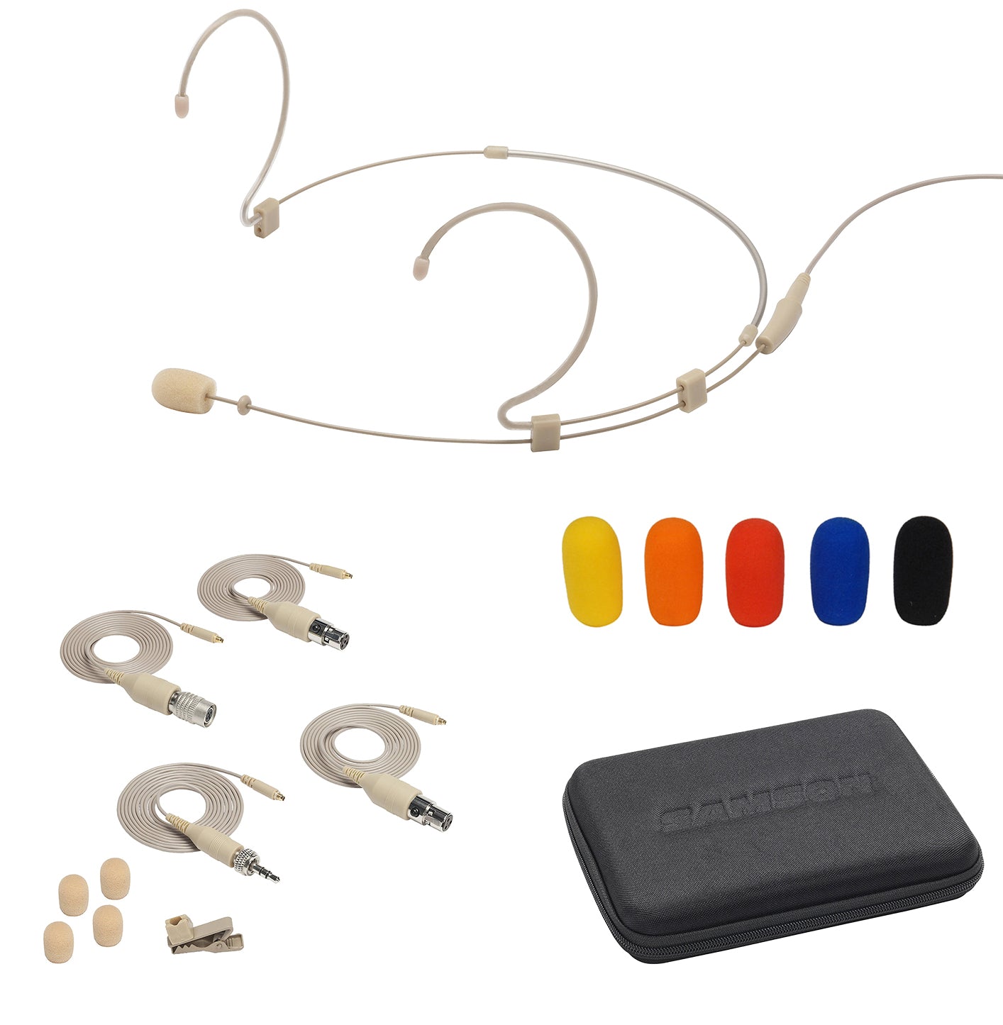 Samson DE10x Omnidirectional Miniature Headset Microphone for Wireless Transmitters | Beige with Colorful Headset Microphone Windscreens (2 Items)