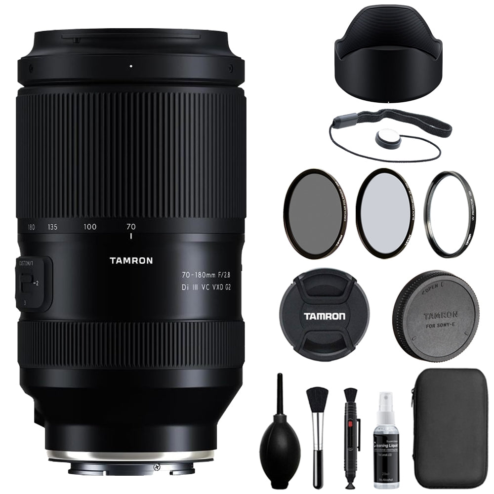 Tamron 70-180mm f/2.8 Di III VC VXD G2 Lens Compatible with E Mount (Full Frame) Bundle with Tiffen Filter Set + Lens Cap Keeper + Cleaning Kit + Cleaning Cloth (5 Items)