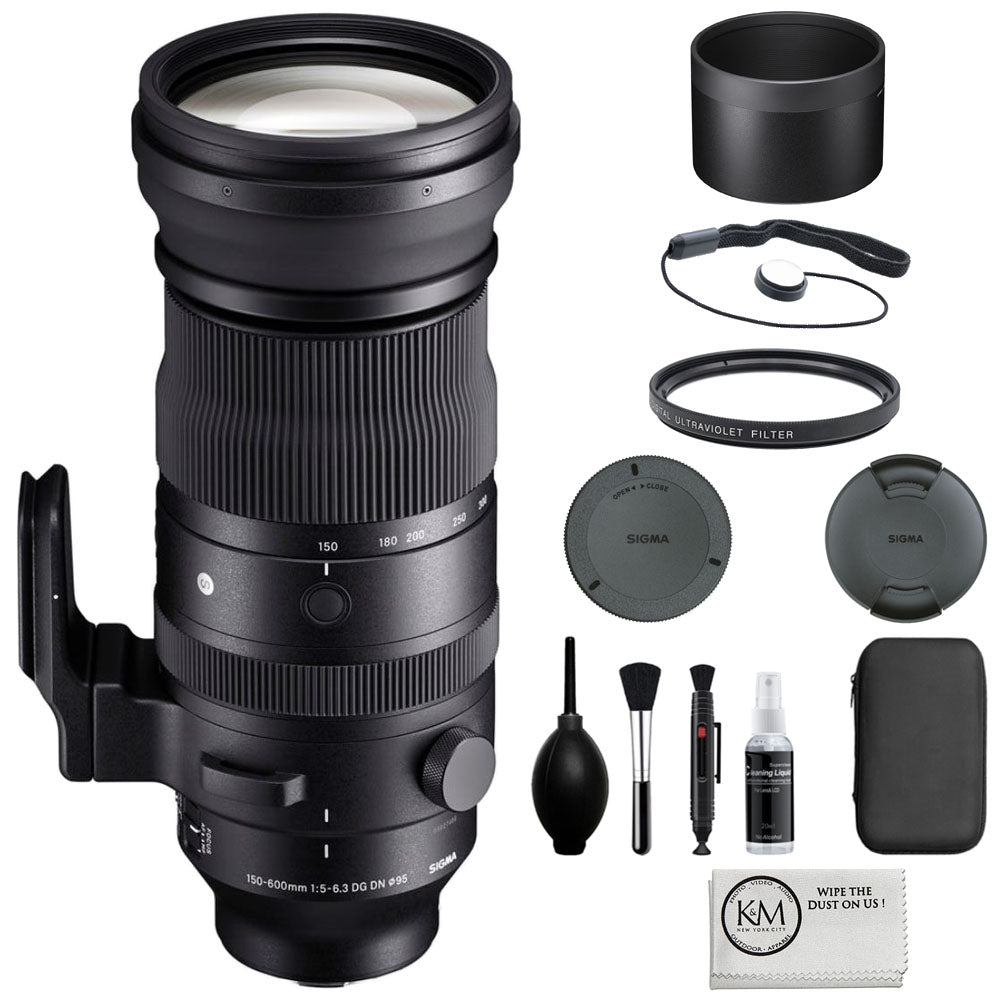 Sigma 150-600mm f/5-6.3 DG DN OS Sports Lens Compatible with L-Mount (Full Frame) Bundle with 95mm UV Filter + Lens Cap Keeper + Cleaning Kit + Cleaning Cloth (5 Items)