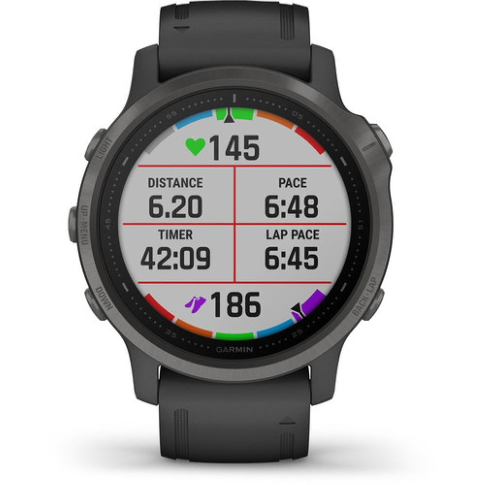 Garmin fenix 6S Multisport GPS Smartwatch | 42mm, Sapphire, Carbon Gray DLC / Black Band