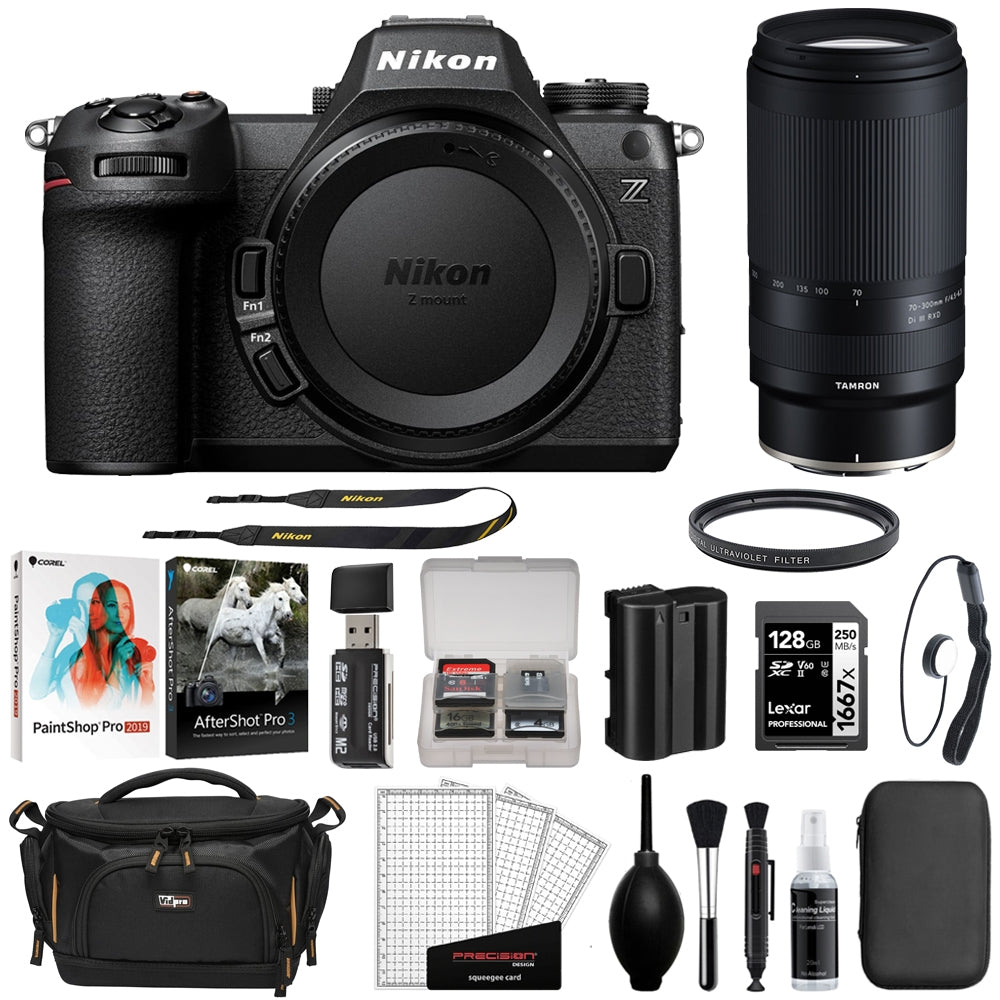 Nikon Z6 III Mirrorless Camera Bundle with Tamron 70-300mm f/4.5-6.3 Di III RXD Lens + 128GB Memory Card + Corel Photo Bundle + Camera Bag + Cleaning Kit (13 Items)