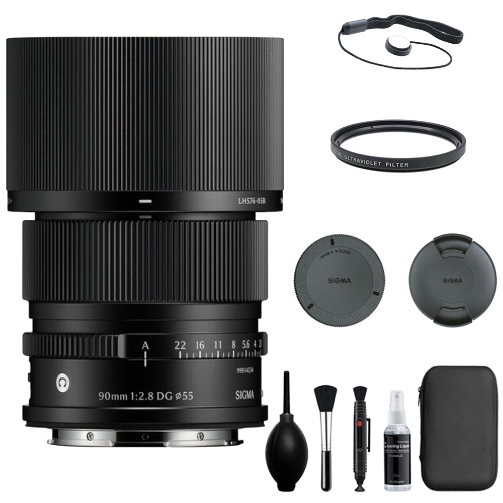 Sigma 90mm f/2.8 DG Contemporary Lens Compatible with L Mount (Full Frame) Bundle with 55mm UV Filter + Lens Cap Keeper + Deluxe Cleaning Kit + Cleaning Cloth (5 Items)