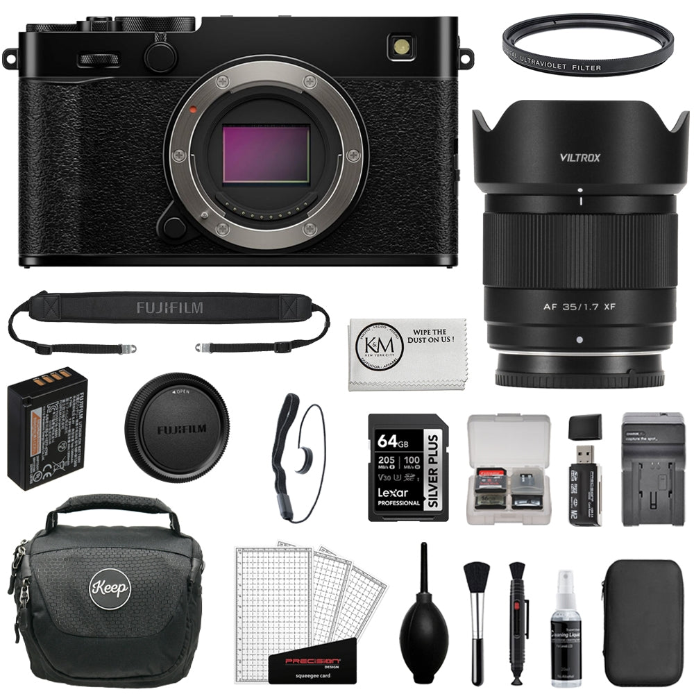 FUJIFILM X-E5 Mirrorless Camera (Black) Bundle with Viltrox AF 35mm f/1.7 XF Lens + UV Filter + 64GB Memory Card + Memory Card Case + Battery Charger + Camera Bag + Cleaning Kit (12 Items)