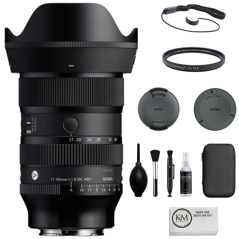 Sigma 17-40mm f/1.8 D.C. Art Lens Compatible with Sony E Mount (APS-C) Bundle with 67mm UV Filter + Lens Cap Keeper + Cleaning Kit + Cleaning Cloth (5 Items)