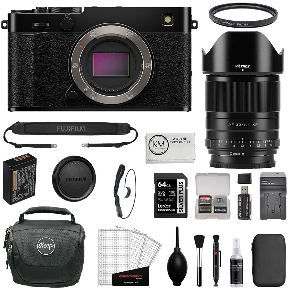 FUJIFILM X-E5 Mirrorless Camera (Black) Bundle with Viltrox AF 23mm f/1.4 XF Lens + UV Filter + 64GB Memory Card + Memory Card Case + Battery Charger + Camera Bag + Cleaning Kit (12 Items)