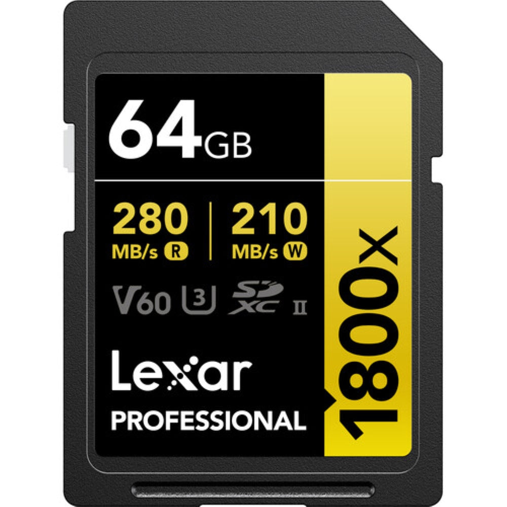 Lexar 64GB Professional 1800x UHS-II SDXC Memory Card | GOLD Series