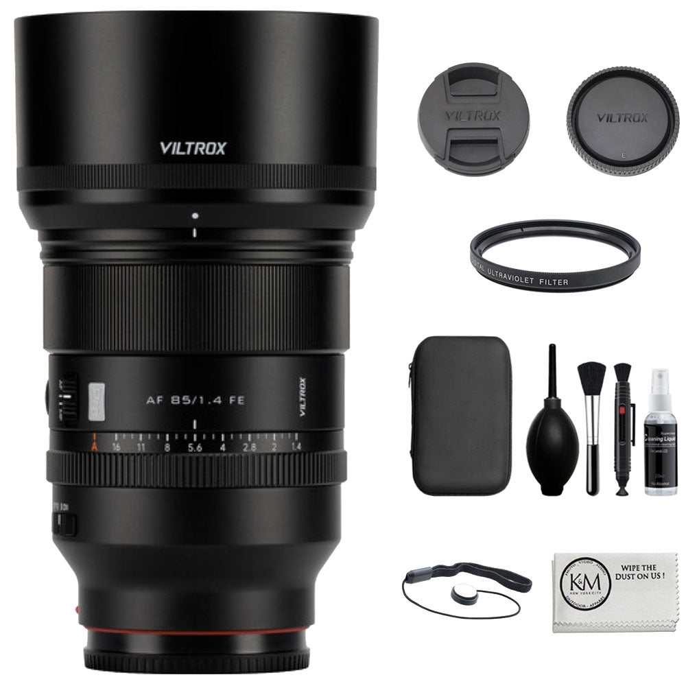 Viltrox AF 85mm f/1.4 Pro FE Lens Compatible with Sony E Bundle with UV Filter + Lens Cap Keeper + Cleaning Kit + Cleaning Cloth (5 Items)